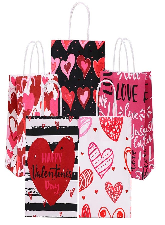 Cooraby 20-Piece Valentines Day Paper Bags - Red and Pink Color Hearts with Handle for Party Favors - Image 4